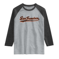 San Francisco Sports Script Retro Baseball Lovers Proud City Raglan Shirt