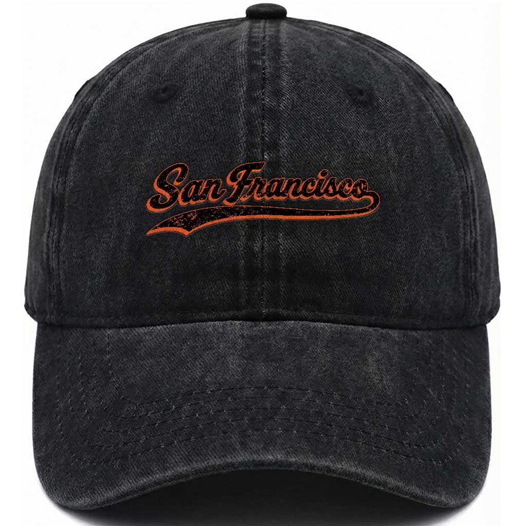San Francisco Sports Script Retro Baseball Lovers Proud City Washed Cotton Baseball Cap