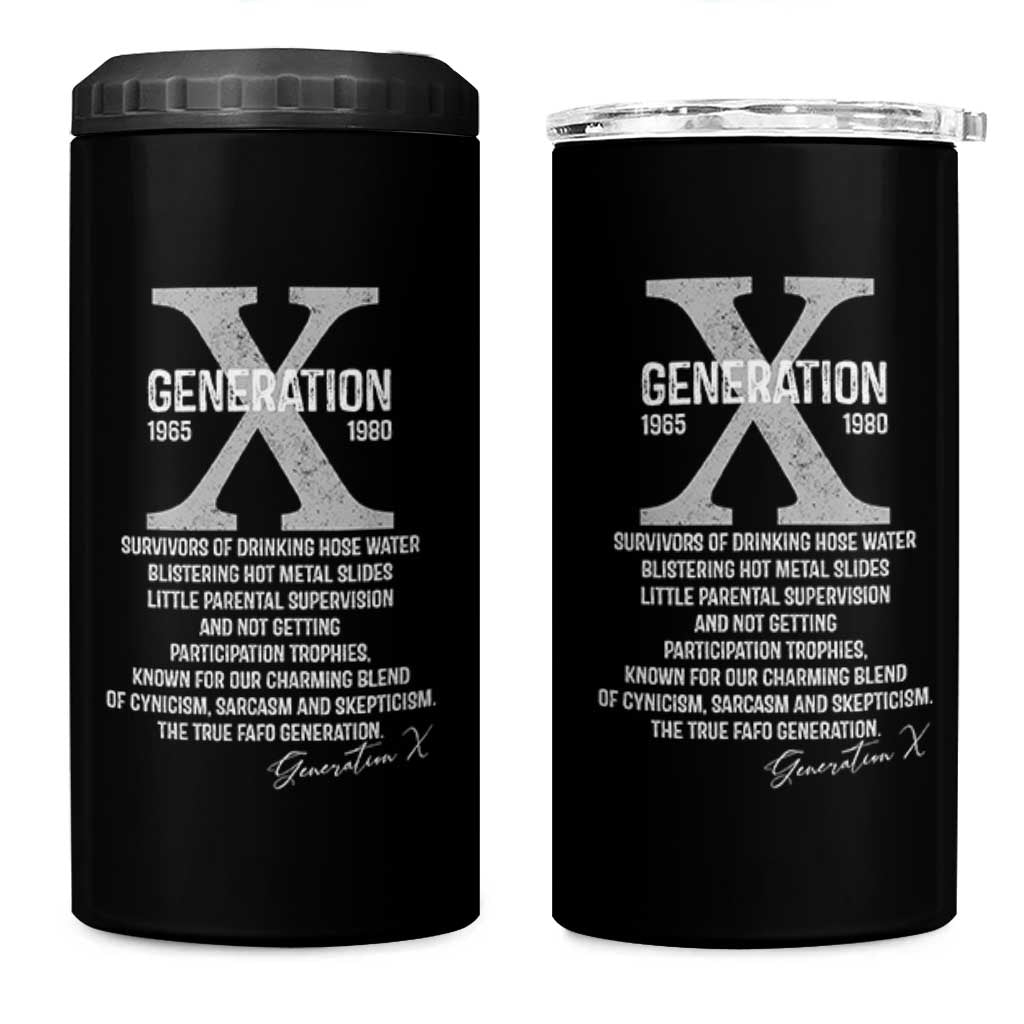 Proud Gen X 1965 to 1980 4 in 1 Can Cooler Tumbler Vintage Generation X