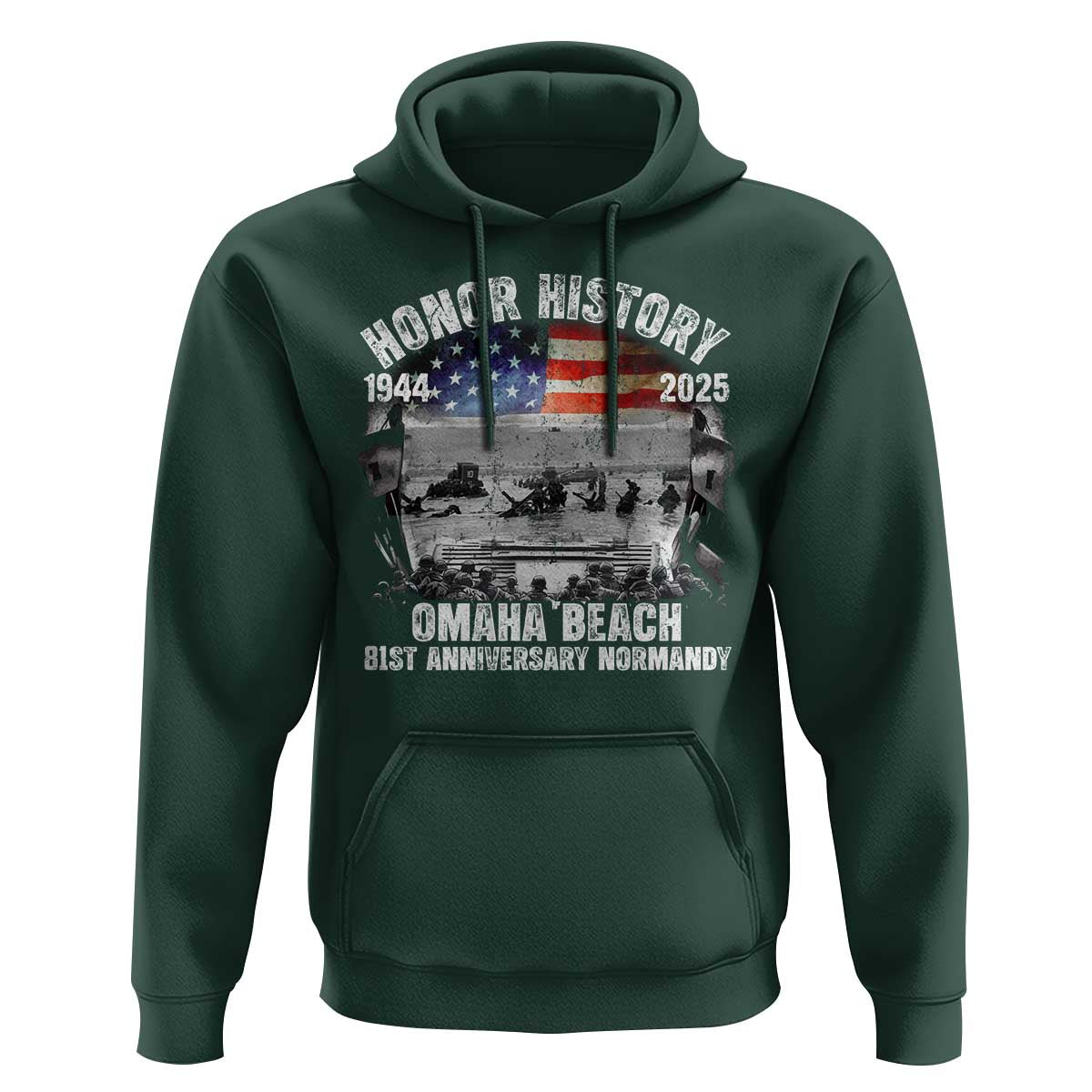 Omaha Beach D Day 81 ST Anniversary Honor History Normandy Hoodie American Flag WWII