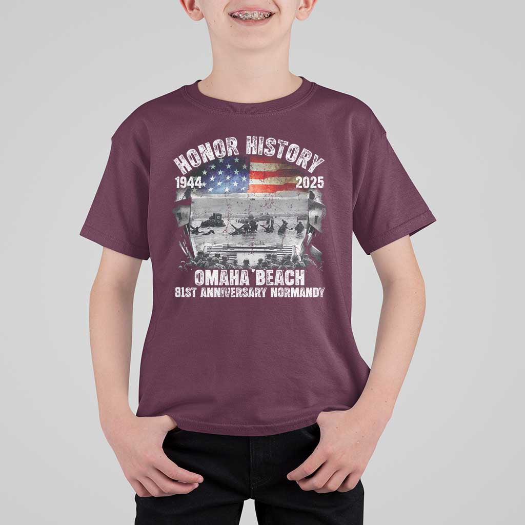 Omaha Beach D Day 81 ST Anniversary Honor History Normandy T Shirt For Kid American Flag WWII