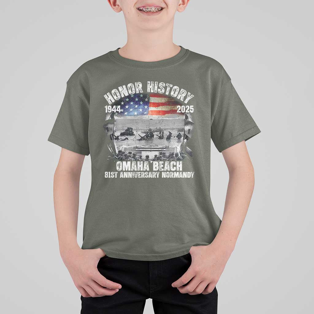 Omaha Beach D Day 81 ST Anniversary Honor History Normandy T Shirt For Kid American Flag WWII