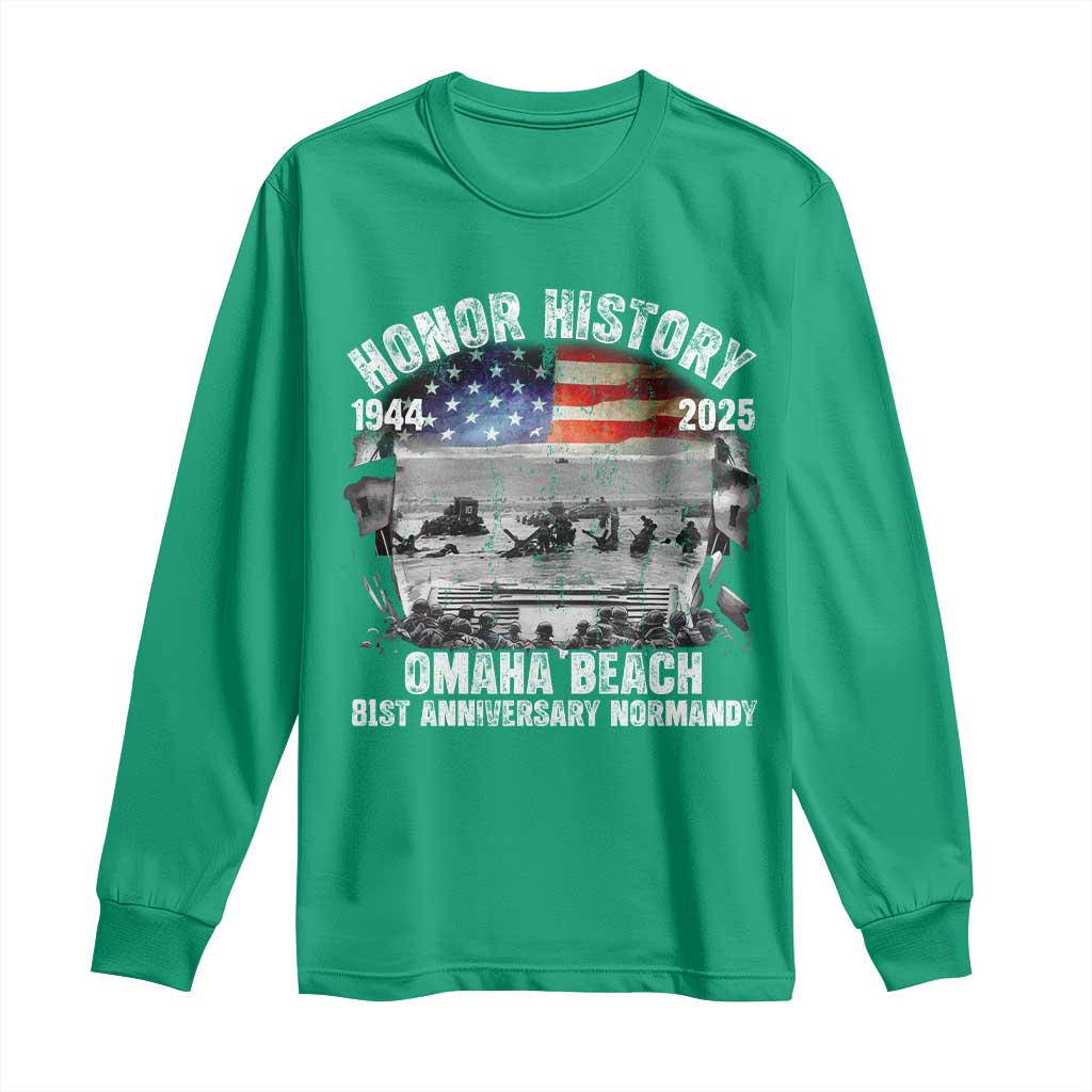Omaha Beach D Day 81 ST Anniversary Honor History Normandy Long Sleeve Shirt American Flag WWII