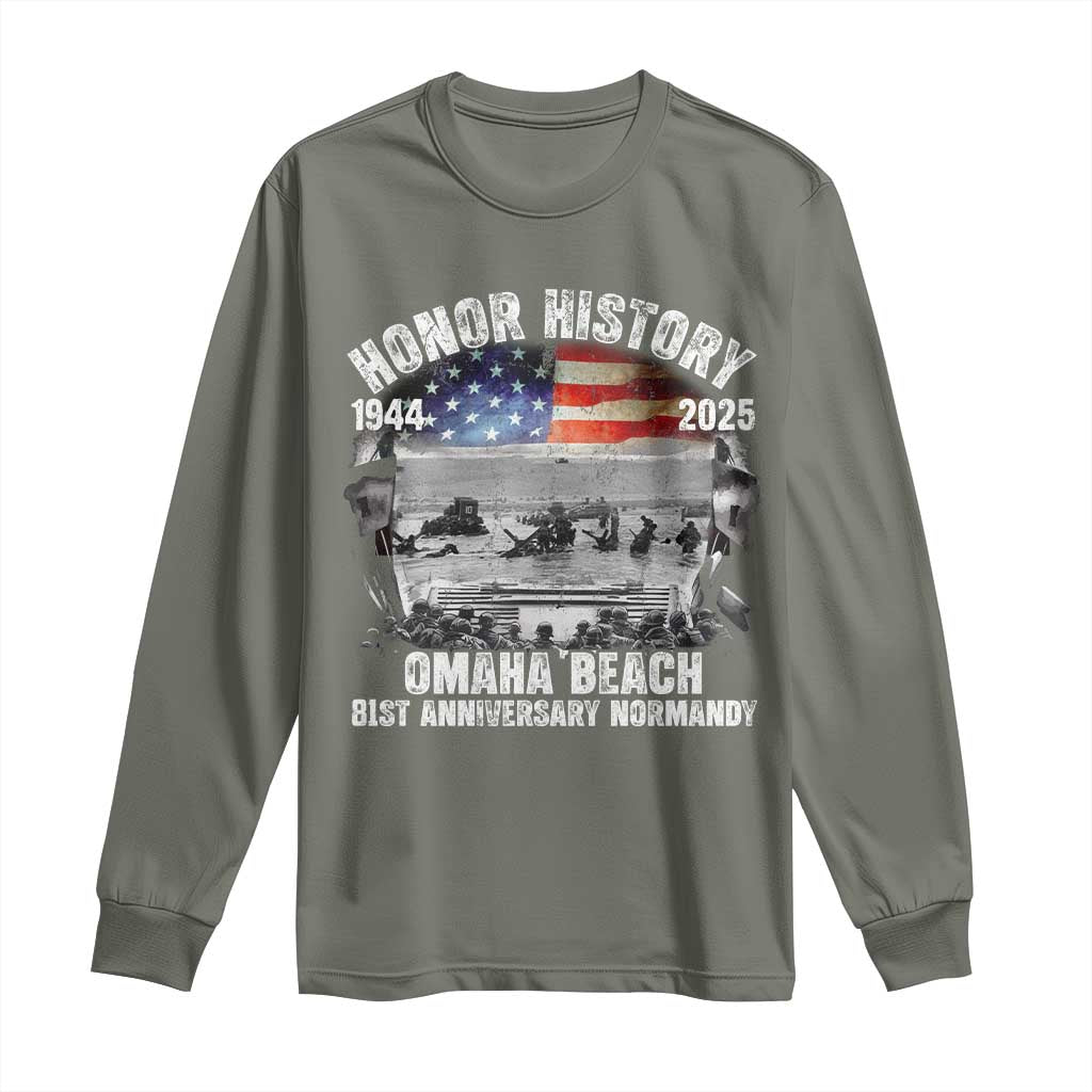 Omaha Beach D Day 81 ST Anniversary Honor History Normandy Long Sleeve Shirt American Flag WWII