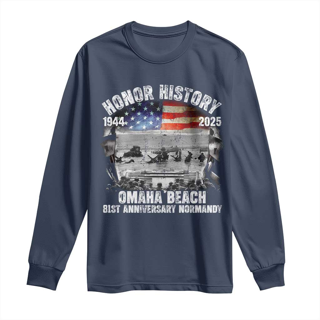 Omaha Beach D Day 81 ST Anniversary Honor History Normandy Long Sleeve Shirt American Flag WWII