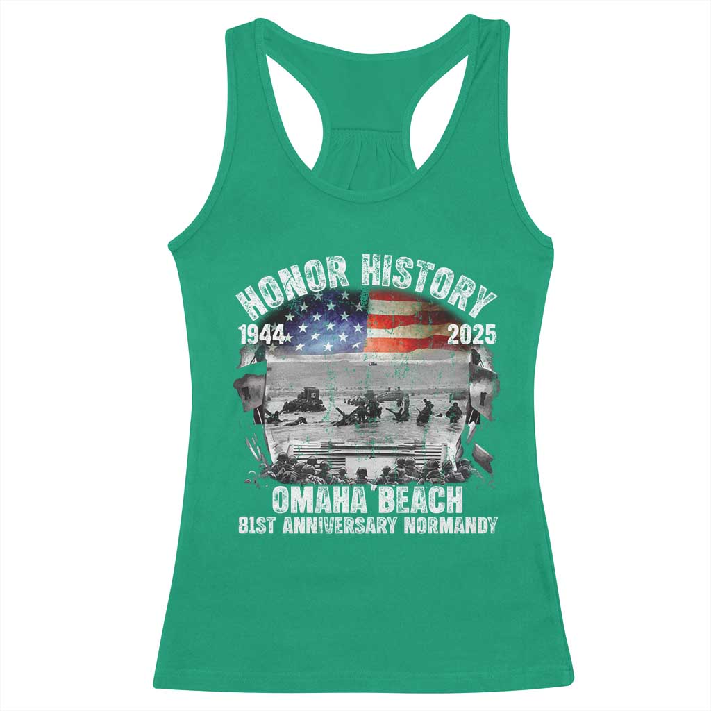 Omaha Beach D Day 81 ST Anniversary Honor History Normandy Racerback Tank Top American Flag WWII