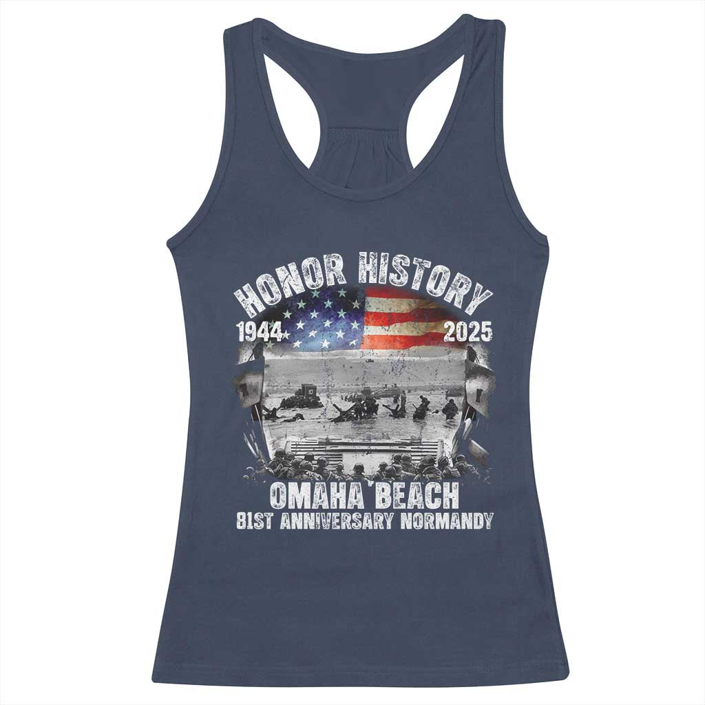Omaha Beach D Day 81 ST Anniversary Honor History Normandy Racerback Tank Top American Flag WWII