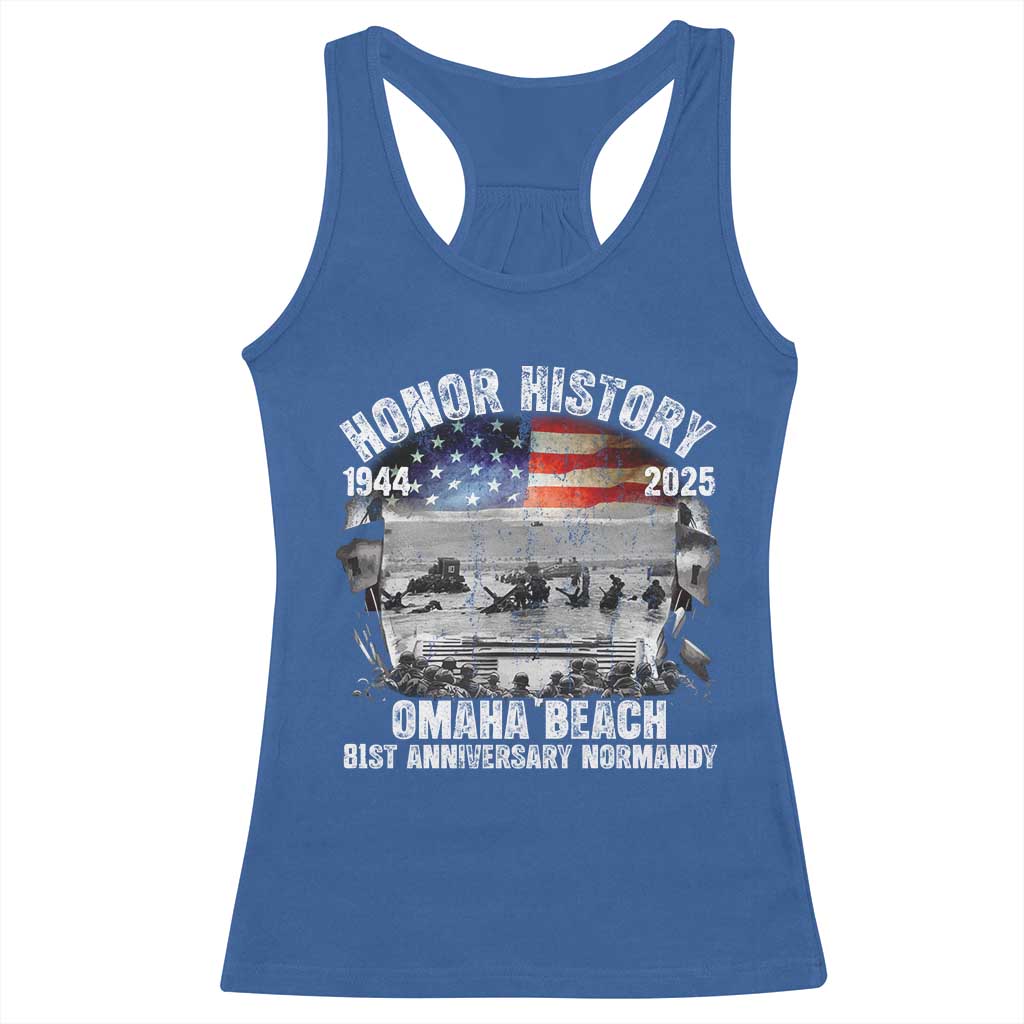 Omaha Beach D Day 81 ST Anniversary Honor History Normandy Racerback Tank Top American Flag WWII