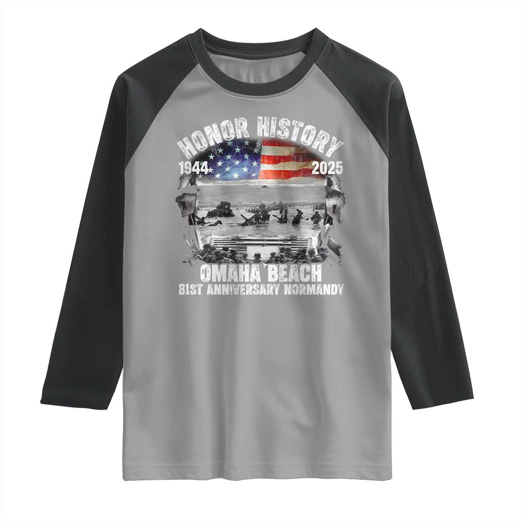 Omaha Beach D Day 81 ST Anniversary Honor History Normandy Raglan Shirt American Flag WWII