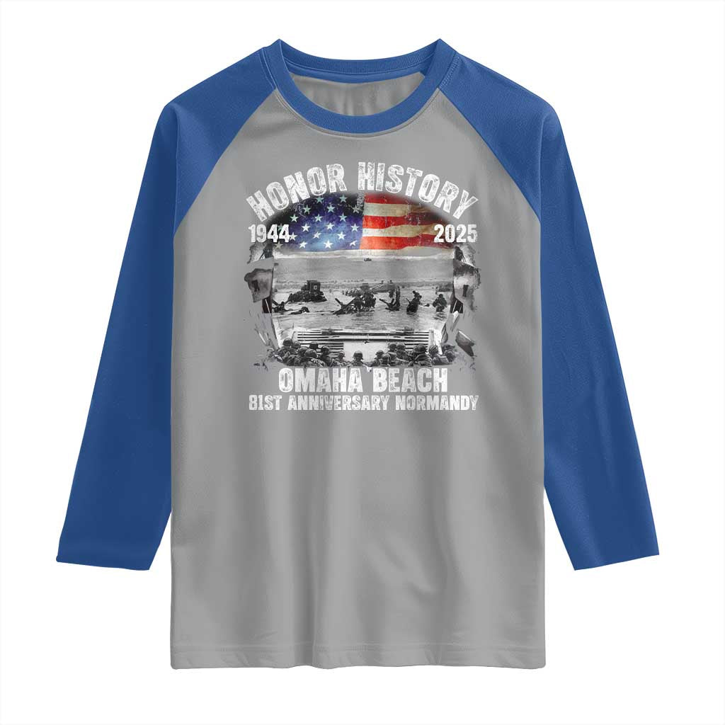 Omaha Beach D Day 81 ST Anniversary Honor History Normandy Raglan Shirt American Flag WWII