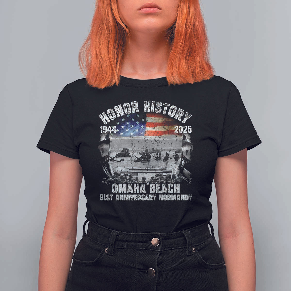 Omaha Beach D Day 81 ST Anniversary Honor History Normandy T Shirt For Women American Flag WWII
