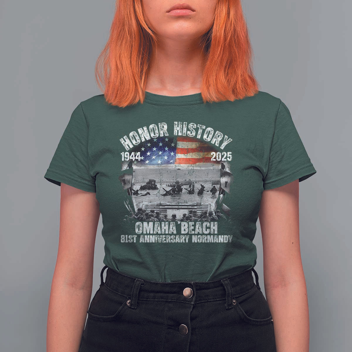 Omaha Beach D Day 81 ST Anniversary Honor History Normandy T Shirt For Women American Flag WWII