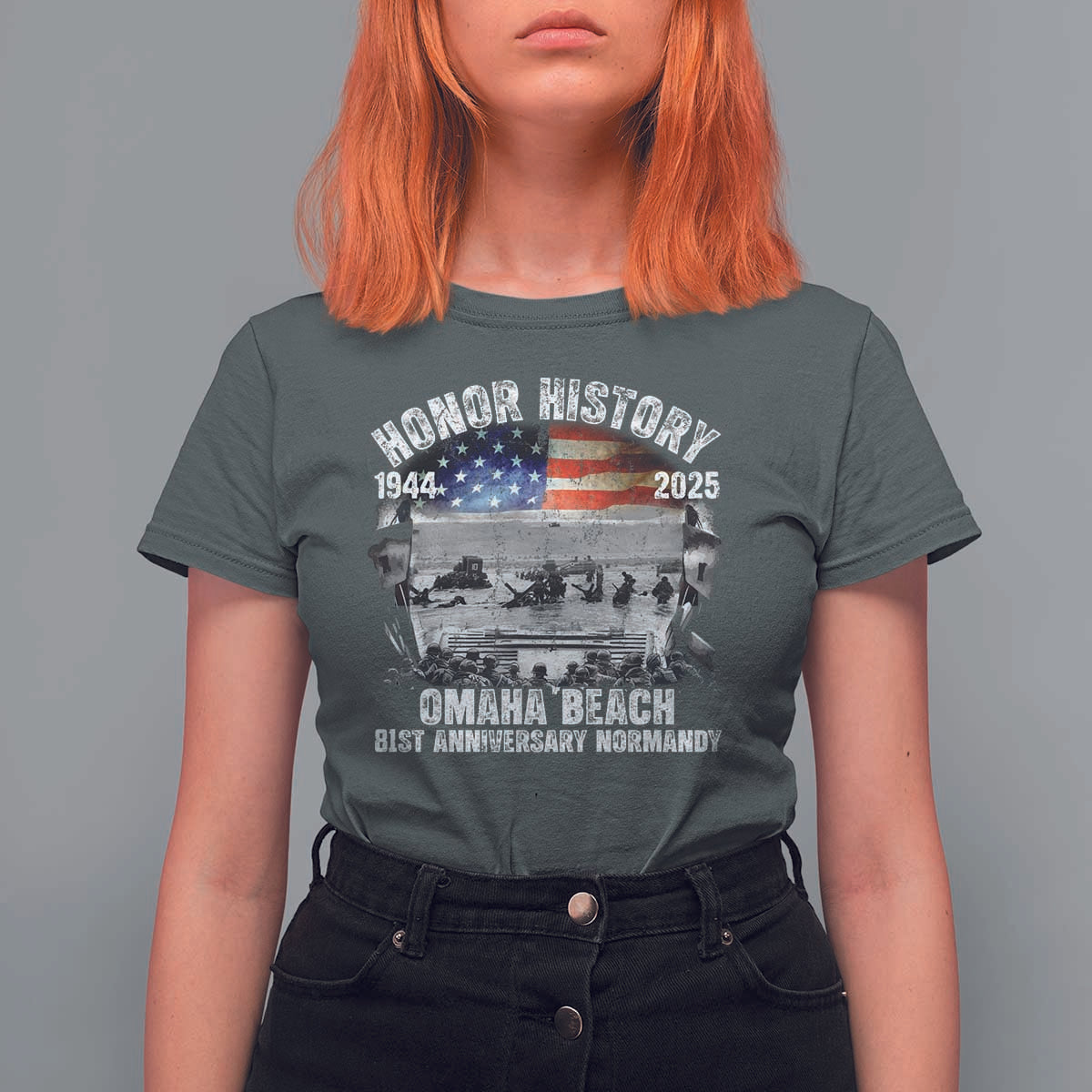Omaha Beach D Day 81 ST Anniversary Honor History Normandy T Shirt For Women American Flag WWII