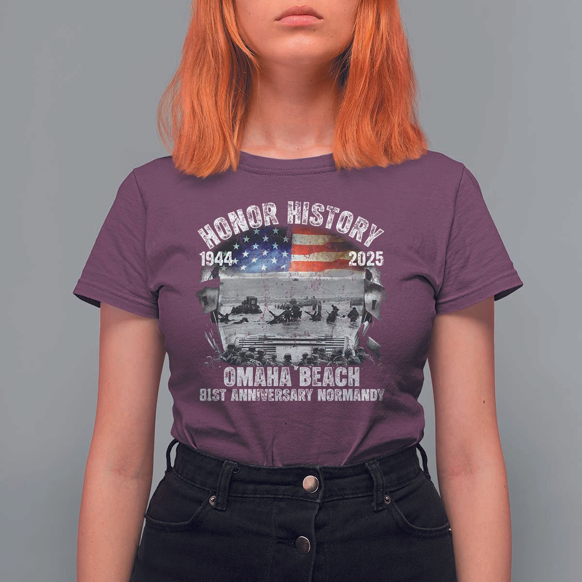 Omaha Beach D Day 81 ST Anniversary Honor History Normandy T Shirt For Women American Flag WWII