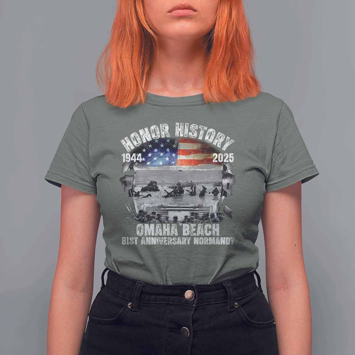 Omaha Beach D Day 81 ST Anniversary Honor History Normandy T Shirt For Women American Flag WWII