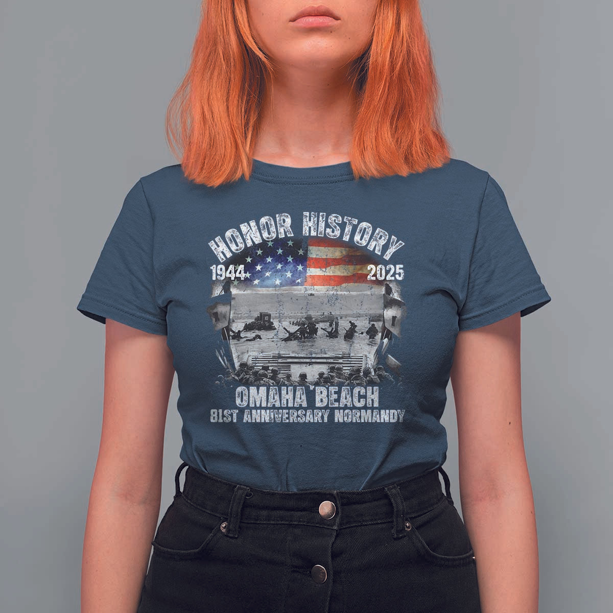 Omaha Beach D Day 81 ST Anniversary Honor History Normandy T Shirt For Women American Flag WWII