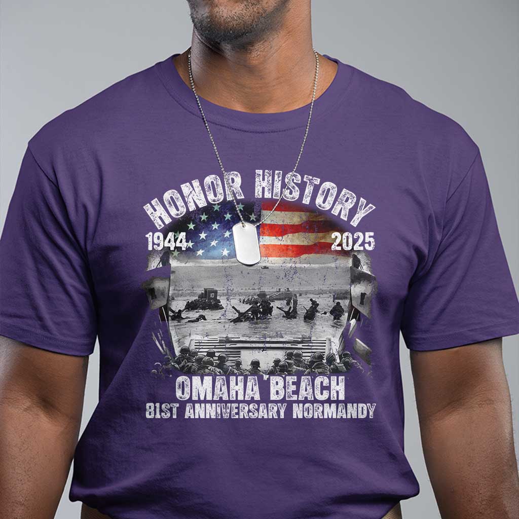 Omaha Beach D Day 81 ST Anniversary Honor History Normandy T Shirt American Flag WWII