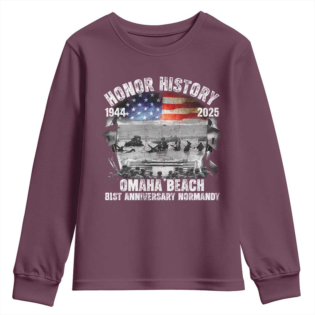 Omaha Beach D Day 81 ST Anniversary Honor History Normandy Youth Sweatshirt American Flag WWII