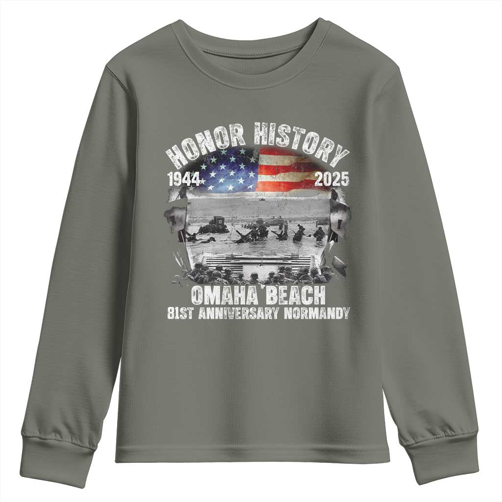 Omaha Beach D Day 81 ST Anniversary Honor History Normandy Youth Sweatshirt American Flag WWII