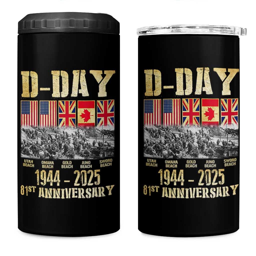 D Day 81st Anniversary Honor History Normandy WWII 4 in 1 Can Cooler Tumbler