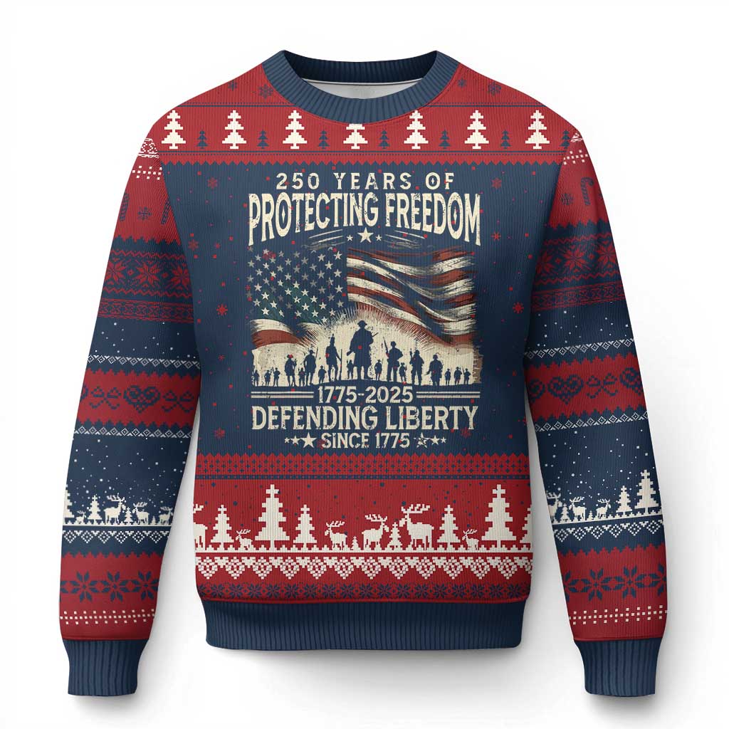 250 Years Of Protecting Freedom Defending Liberty Since 1775 Ugly Christmas Sweater US Military Army Birthday - Wonder Print Shop
