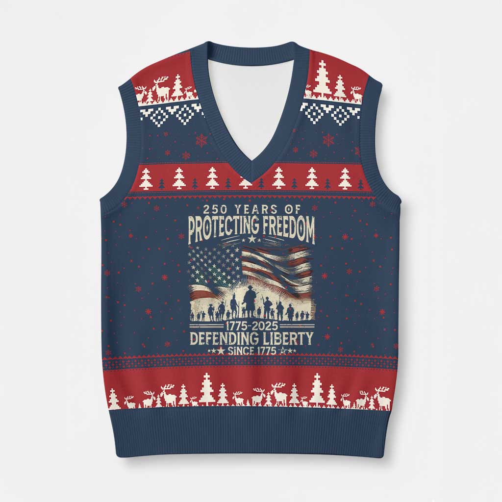 250 Years Of Protecting Freedom Defending Liberty Since 1775 V-Neck Knit Sweater Vest US Military Army Birthday - Wonder Print Shop