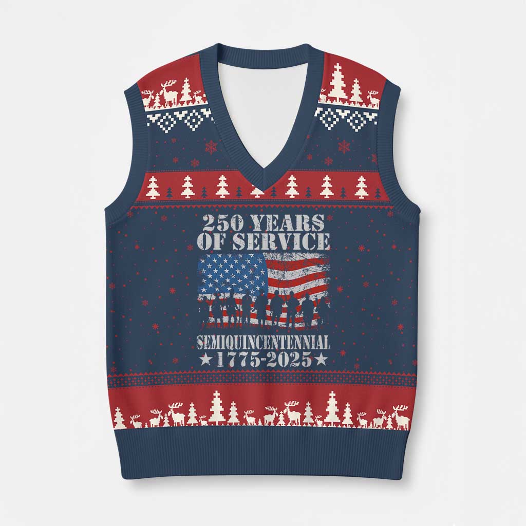 250 Years Of Service Semiquincentennial V-Neck Knit Sweater Vest US Military Army Birthday American Flag - Wonder Print Shop