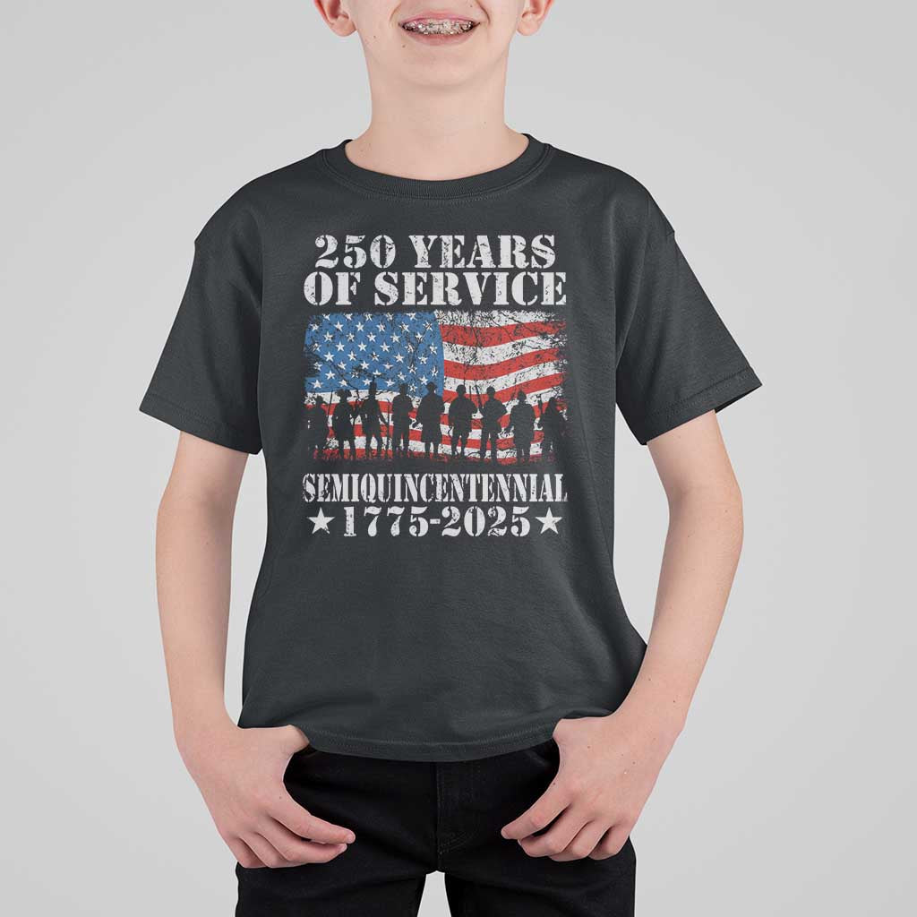 250 Years Of Service Semiquincentennial T Shirt For Kid US Military Army Birthday American Flag