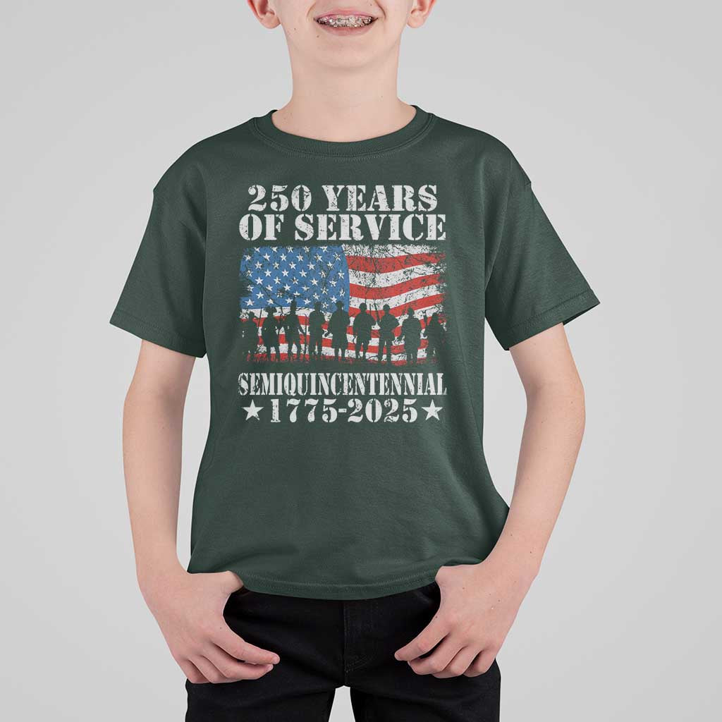 250 Years Of Service Semiquincentennial T Shirt For Kid US Military Army Birthday American Flag