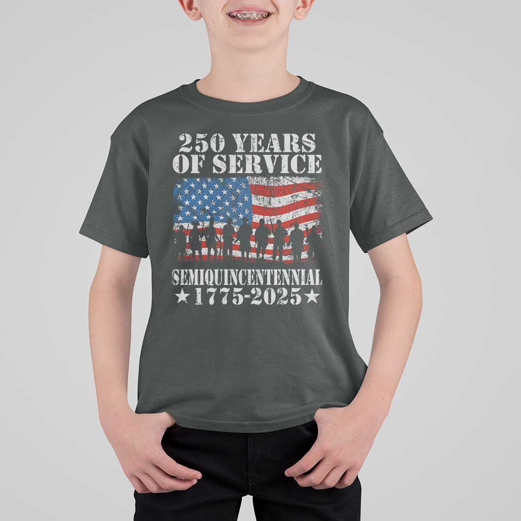 250 Years Of Service Semiquincentennial T Shirt For Kid US Military Army Birthday American Flag