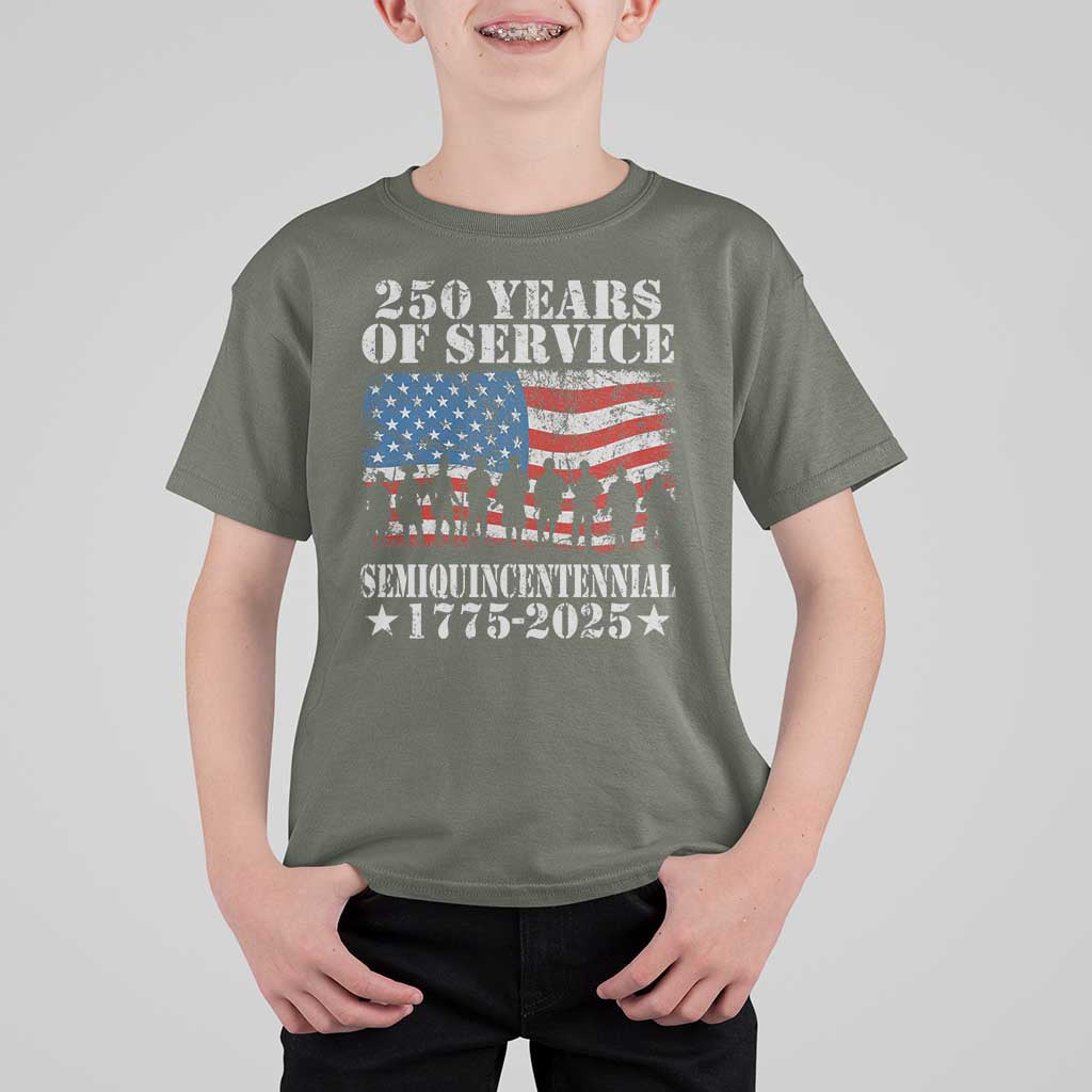250 Years Of Service Semiquincentennial T Shirt For Kid US Military Army Birthday American Flag