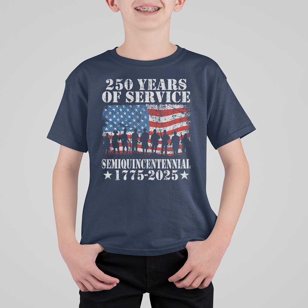 250 Years Of Service Semiquincentennial T Shirt For Kid US Military Army Birthday American Flag