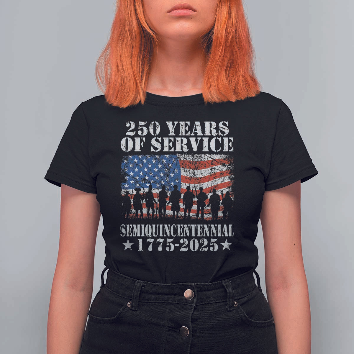 250 Years Of Service Semiquincentennial T Shirt For Women US Military Army Birthday American Flag