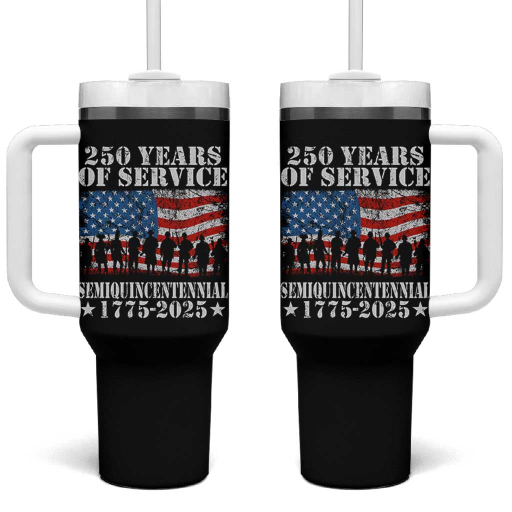 250 Years Of Service Semiquincentennial Tumbler With Handle US Military Army Birthday American Flag