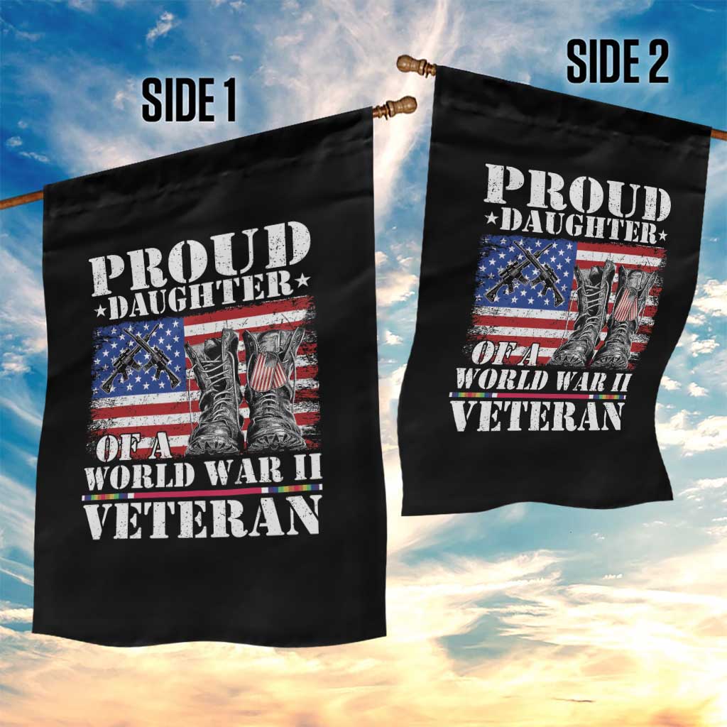 Proud Daughter Of A World War II Veteran Garden Flag American Flag Army Boots - Wonder Print Shop