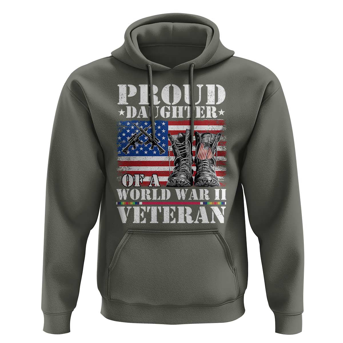 Proud Daughter Of A World War II Veteran Hoodie American Flag Army Boots - Wonder Print Shop