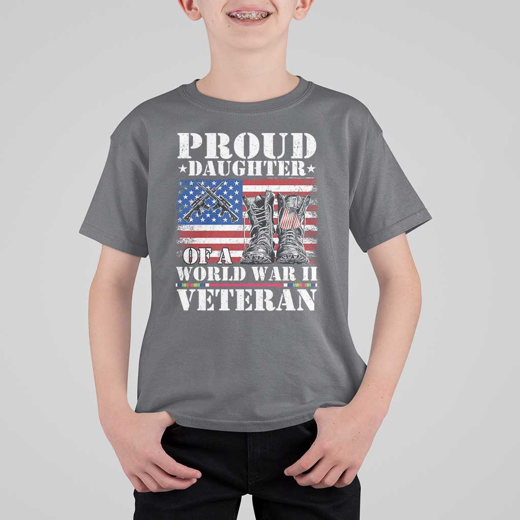Proud Daughter Of A World War II Veteran T Shirt For Kid American Flag Army Boots - Wonder Print Shop