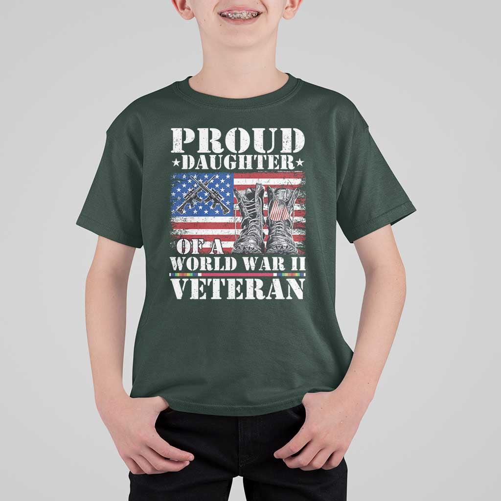 Proud Daughter Of A World War II Veteran T Shirt For Kid American Flag Army Boots - Wonder Print Shop