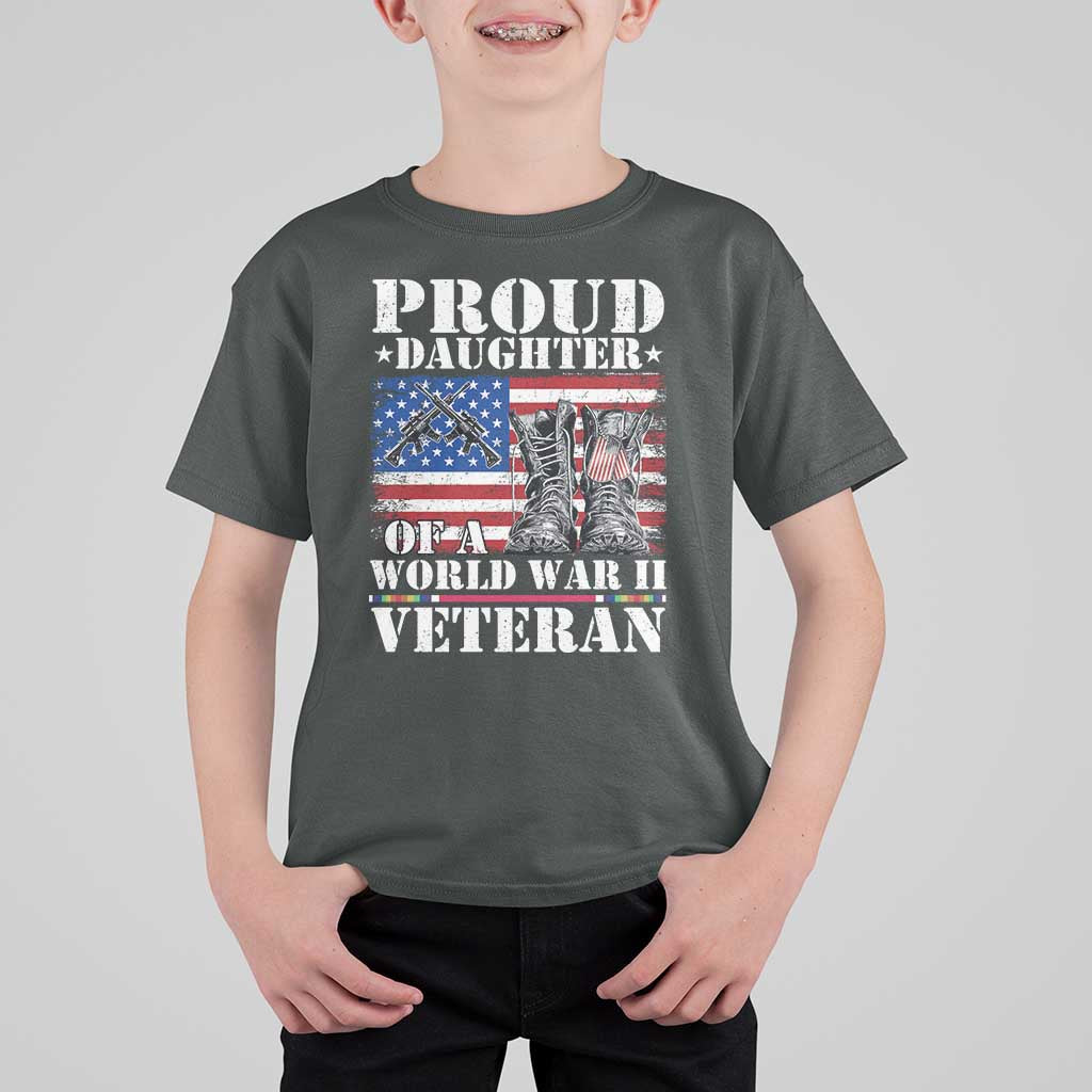 Proud Daughter Of A World War II Veteran T Shirt For Kid American Flag Army Boots - Wonder Print Shop
