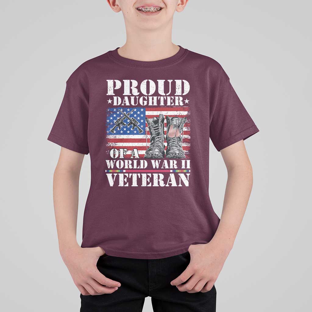 Proud Daughter Of A World War II Veteran T Shirt For Kid American Flag Army Boots - Wonder Print Shop