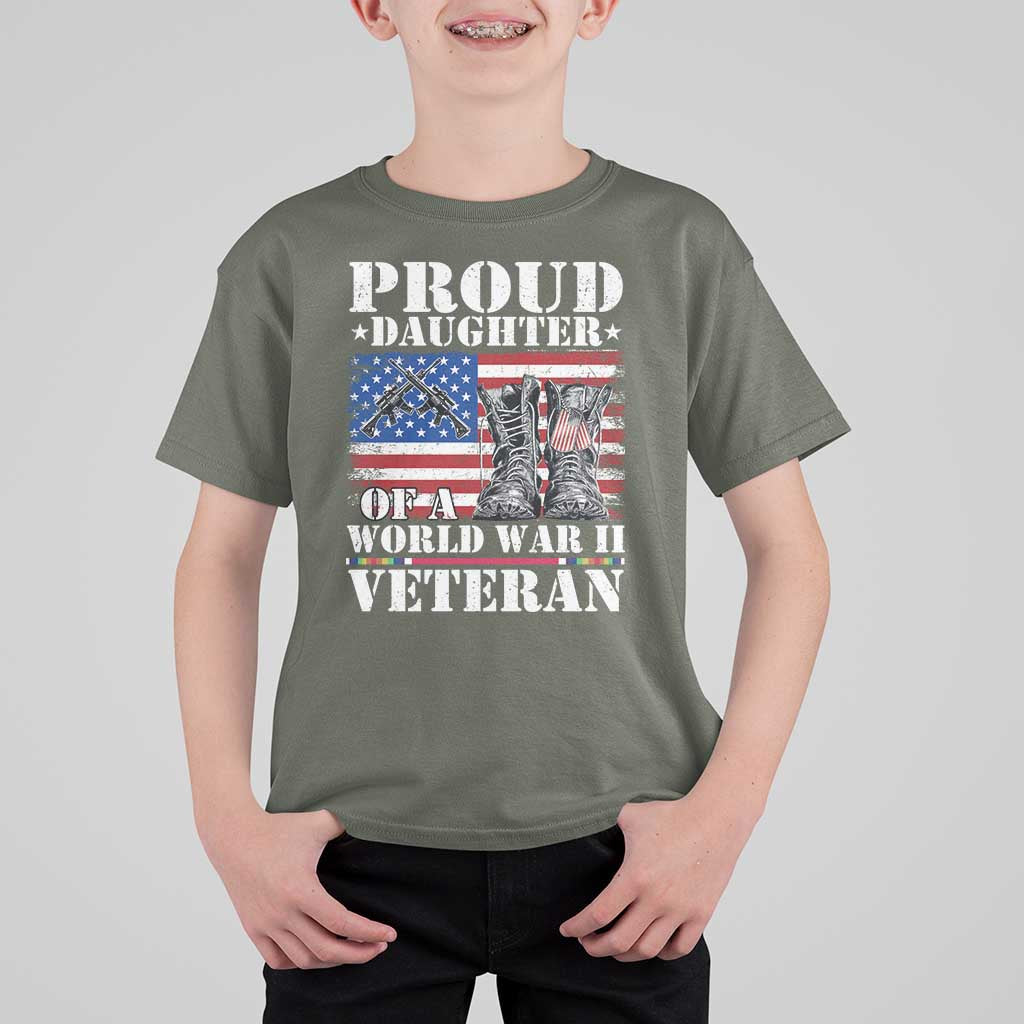 Proud Daughter Of A World War II Veteran T Shirt For Kid American Flag Army Boots - Wonder Print Shop