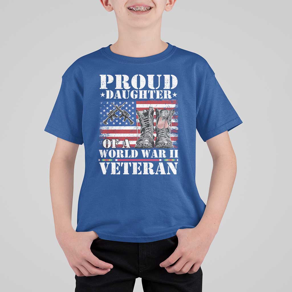Proud Daughter Of A World War II Veteran T Shirt For Kid American Flag Army Boots - Wonder Print Shop