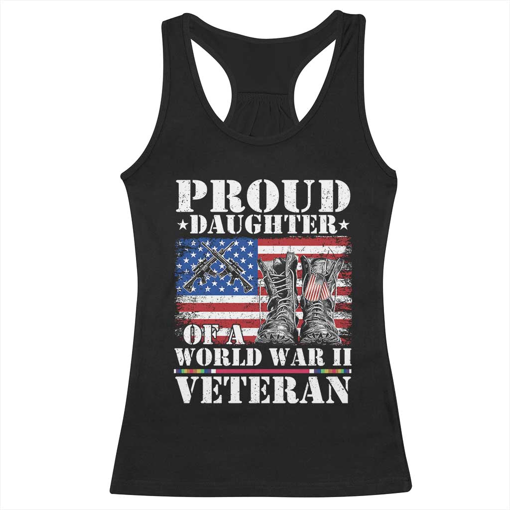 Proud Daughter Of A World War II Veteran Racerback Tank Top American Flag Army Boots - Wonder Print Shop