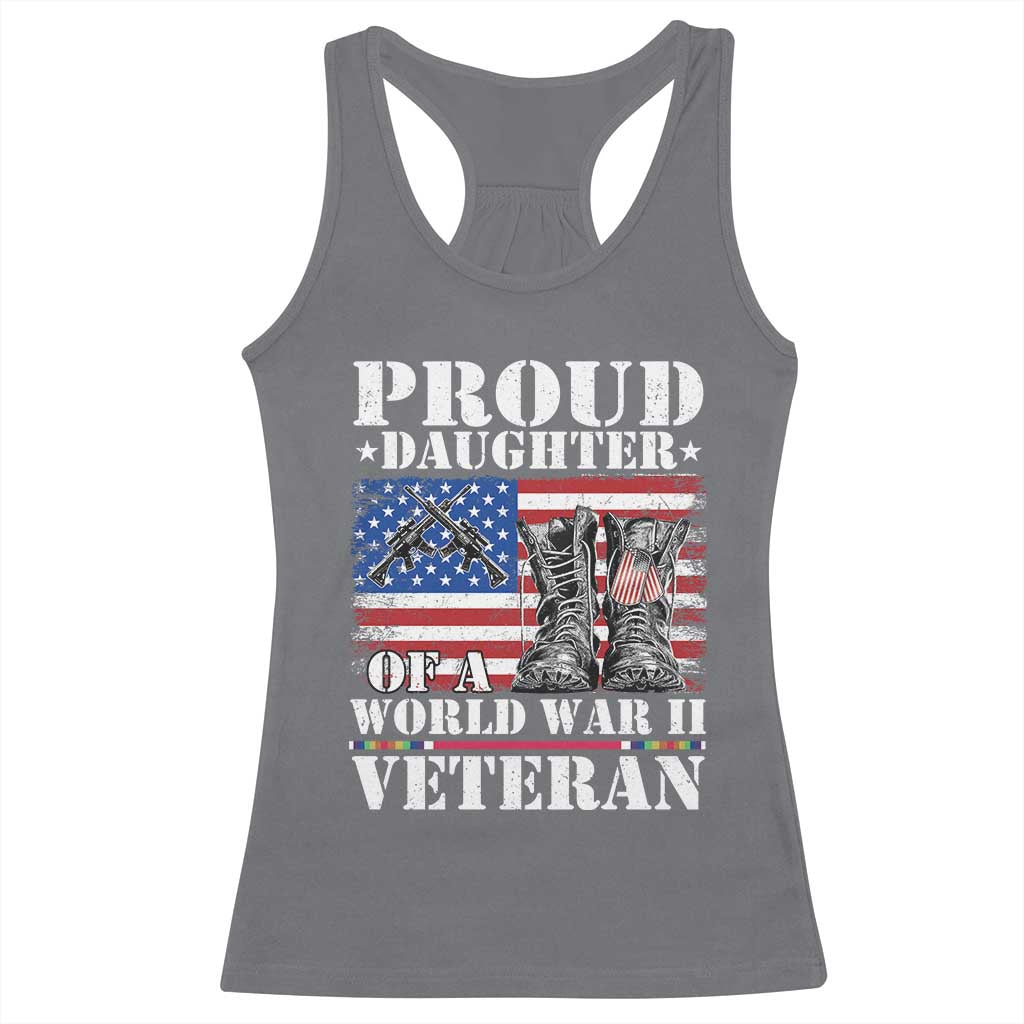 Proud Daughter Of A World War II Veteran Racerback Tank Top American Flag Army Boots - Wonder Print Shop