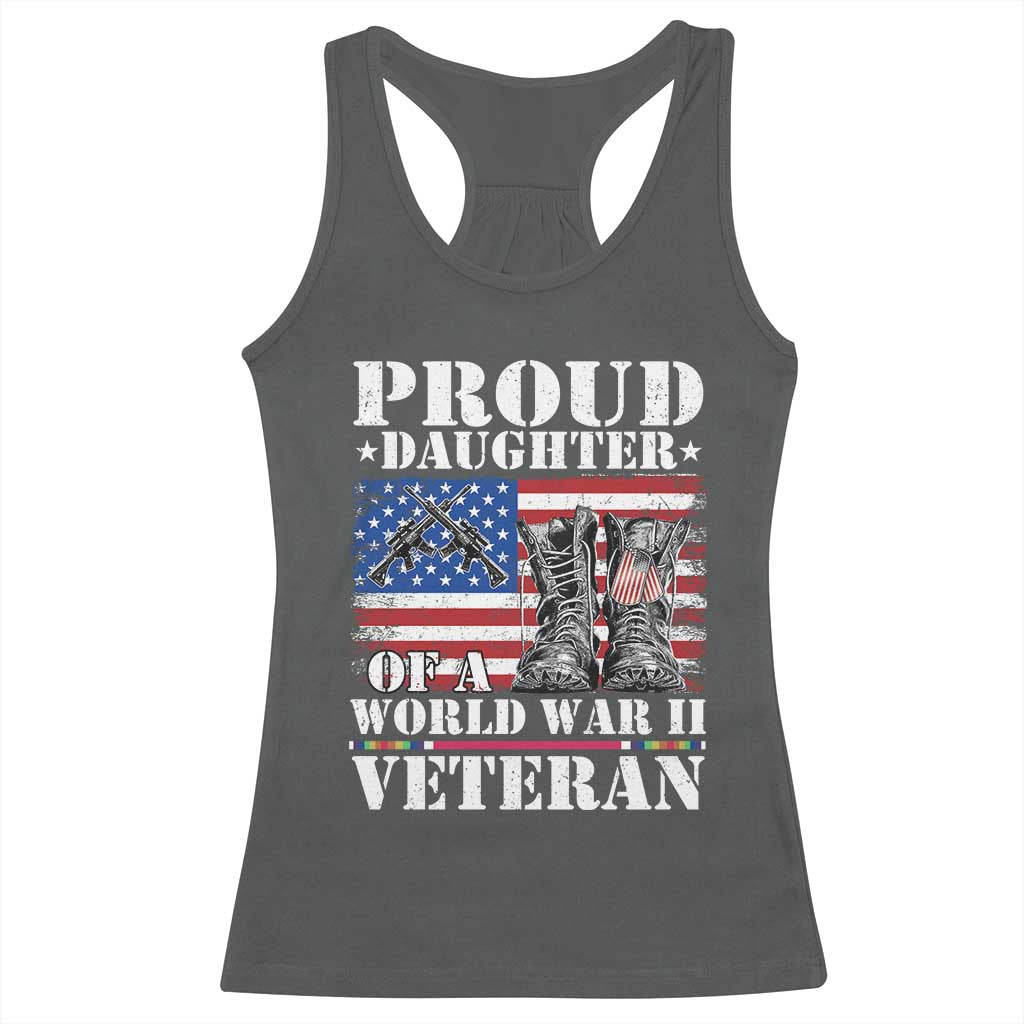 Proud Daughter Of A World War II Veteran Racerback Tank Top American Flag Army Boots - Wonder Print Shop