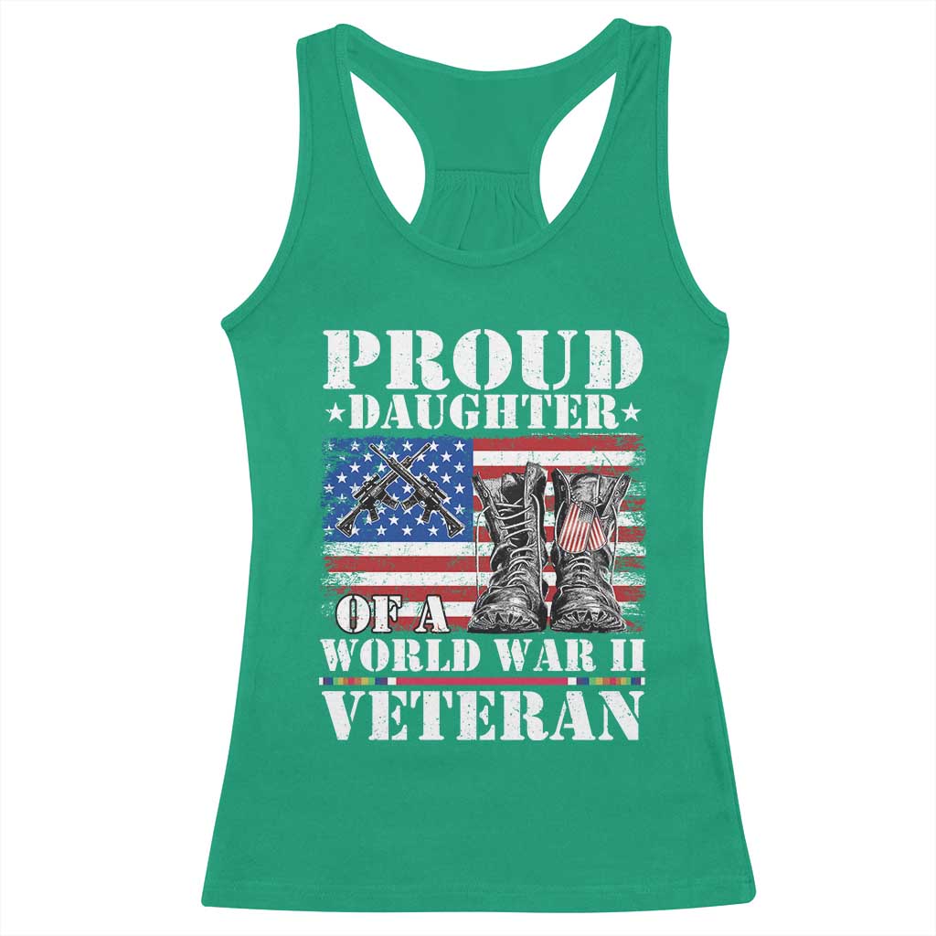 Proud Daughter Of A World War II Veteran Racerback Tank Top American Flag Army Boots - Wonder Print Shop