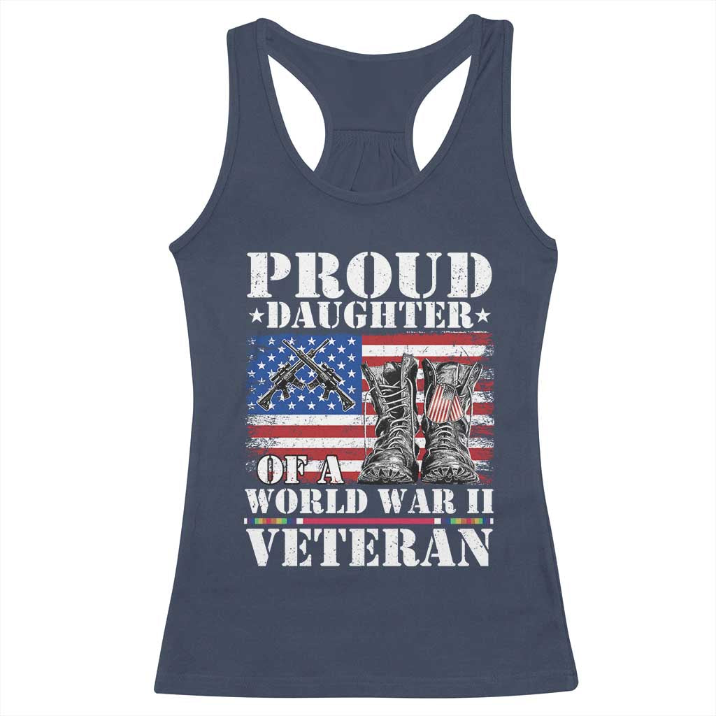 Proud Daughter Of A World War II Veteran Racerback Tank Top American Flag Army Boots - Wonder Print Shop