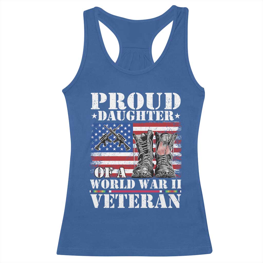 Proud Daughter Of A World War II Veteran Racerback Tank Top American Flag Army Boots - Wonder Print Shop