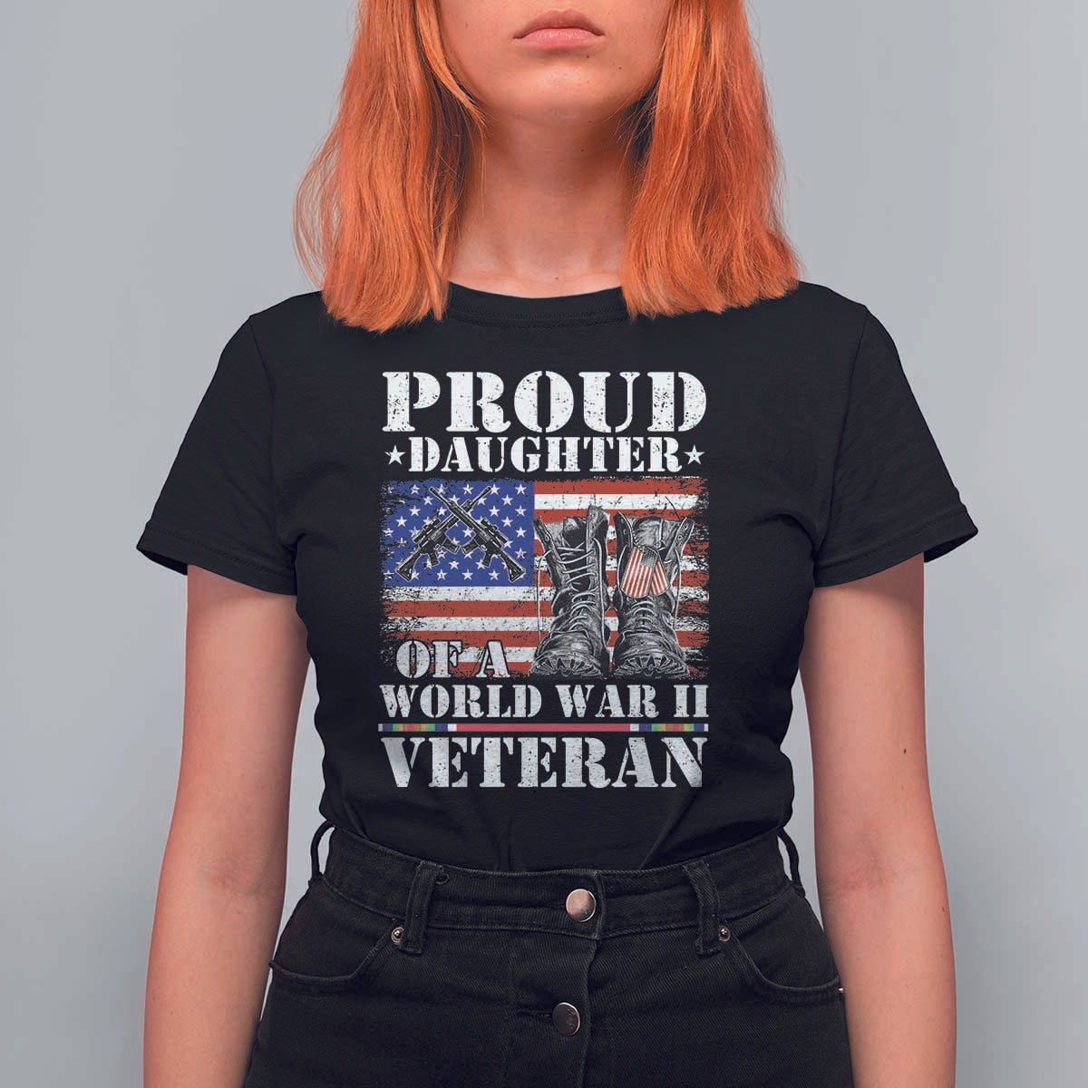 Proud Daughter Of A World War II Veteran T Shirt For Women American Flag Army Boots - Wonder Print Shop