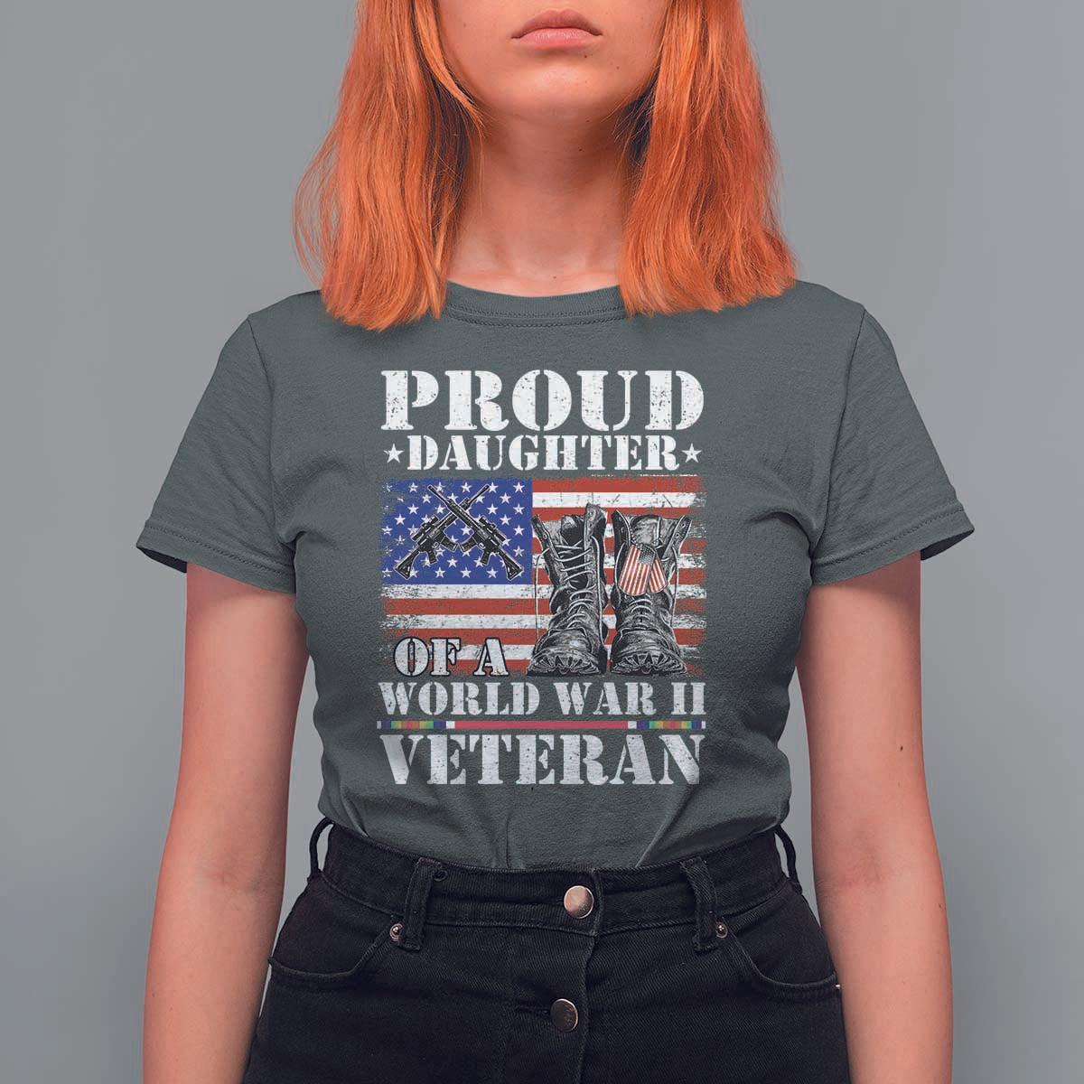 Proud Daughter Of A World War II Veteran T Shirt For Women American Flag Army Boots - Wonder Print Shop